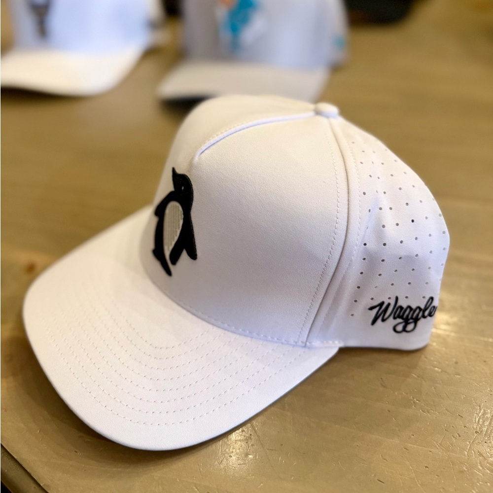 Waggle Waddle Wedge Hat White with Black Penguin Embroidery One Size NWT
